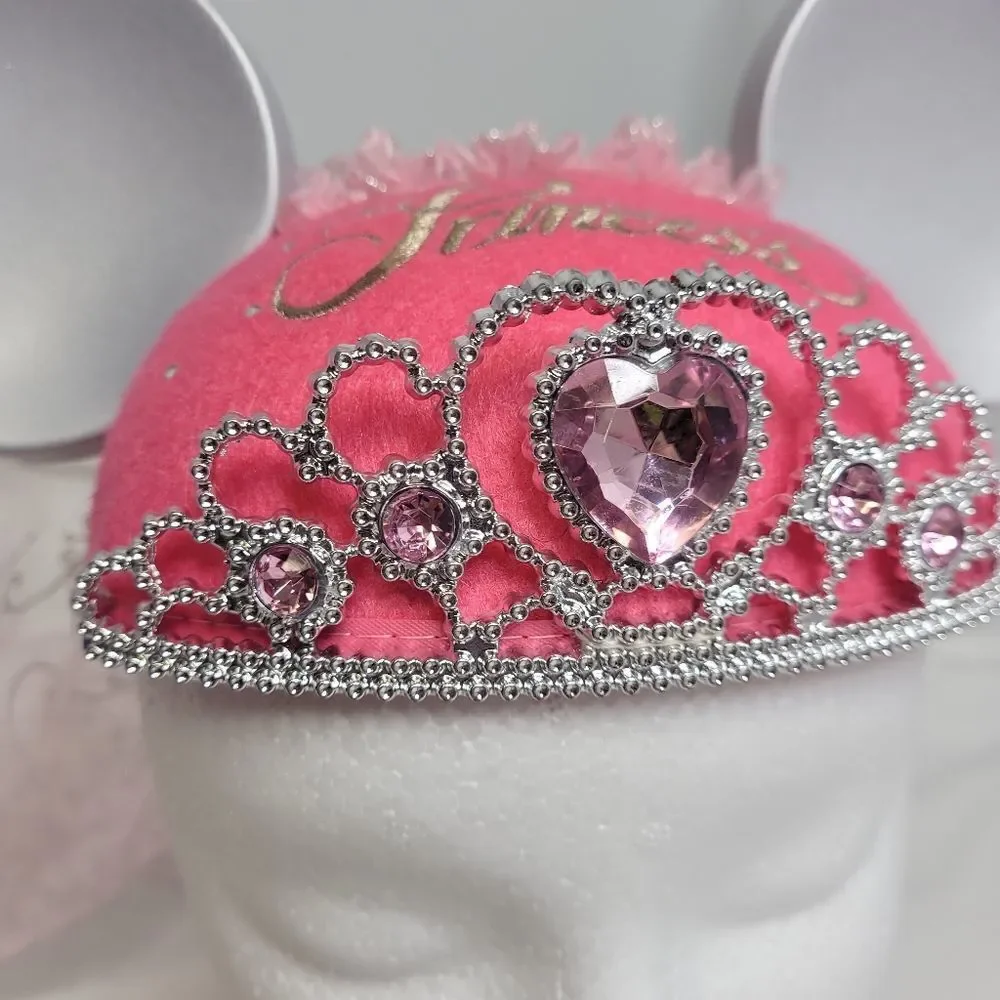 DISNEY hat‎ pink princess crown and veil mouse ears adult size wedding veil
